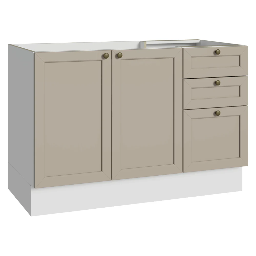Balcão de Pia 120 x 60 cm 2 Portas 3 Gavetas (Sem Tampo) Branco/Crema Vik Madesa