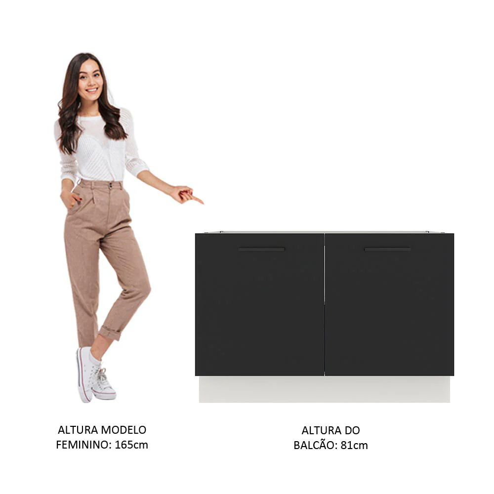 Balcão Gabinete de Pia Madesa Agata 2 Portas (Sem Tampo e Pia) Branco/Preto - Image 5