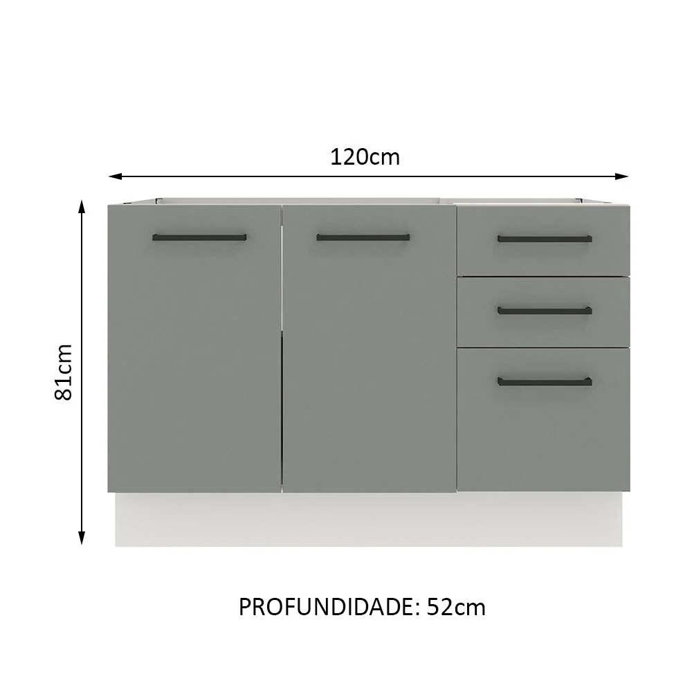 Balcão Gabinete de Pia Madesa Agata 2 Portas e 3 Gavetas (Sem Tampo e Pia) Branco/Cinza - Image 2