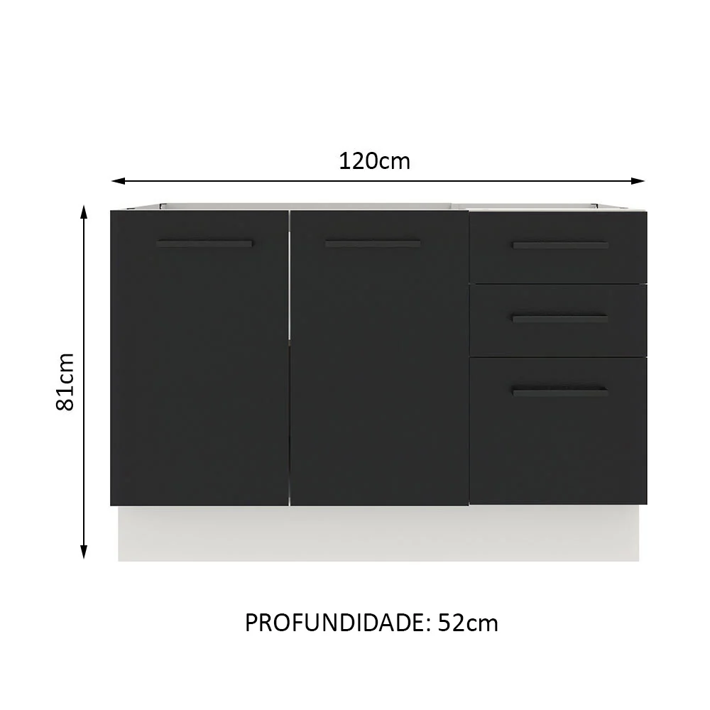 Balcão Gabinete de Pia Madesa Agata 2 Portas e 3 Gavetas (Sem Tampo e Pia) Branco/Preto - Image 2