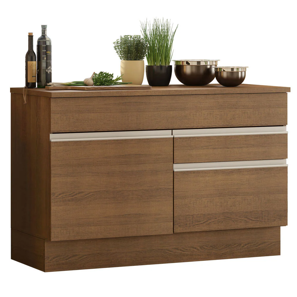 Balcão Madesa Glamy 120 cm 1 Porta e 2 Gavetas (Com Tampo) Rustic