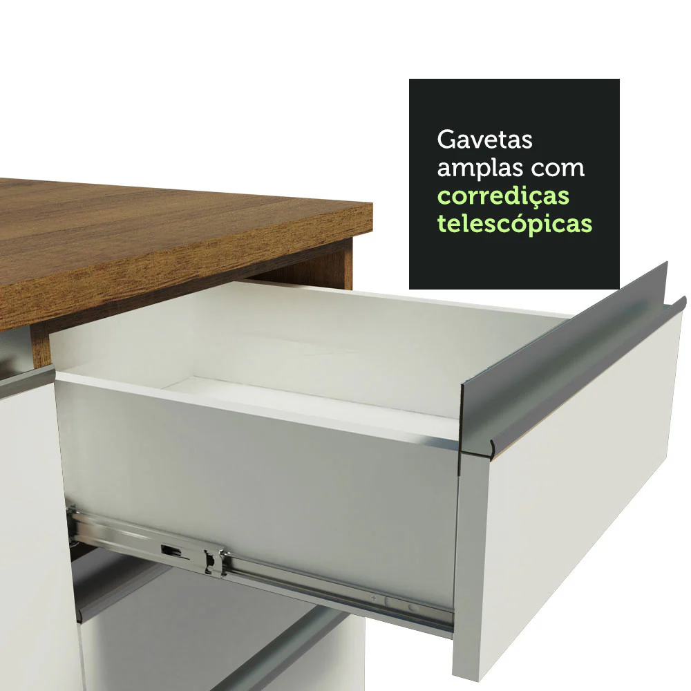 Balcão Madesa Glamy 120 cm 1 Porta e 2 Gavetas (Com Tampo) Rustic/Branco - Image 8