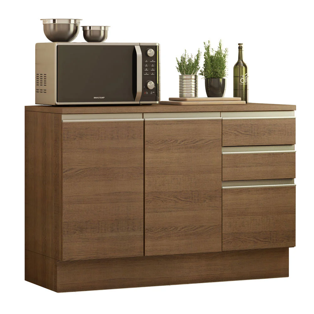 Balcão Madesa Glamy 120 cm 2 Portas e 3 Gavetas (Com Tampo) Rustic