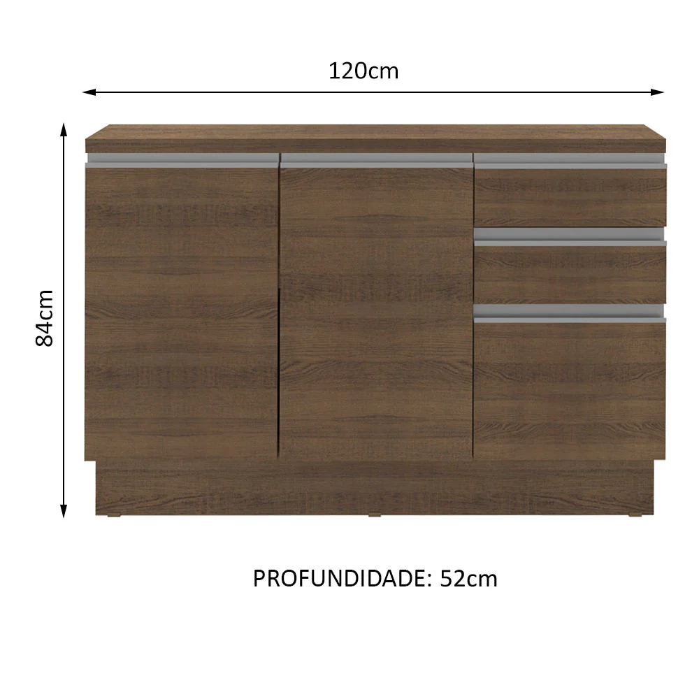 Balcão Madesa Glamy 120 cm 2 Portas e 3 Gavetas (Com Tampo) Rustic - Image 3