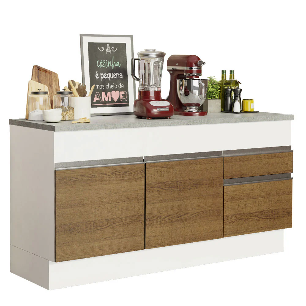 Balcão Madesa Glamy 150 cm 2 Portas e 2 Gavetas (Com Tampo) Branco/Rustic