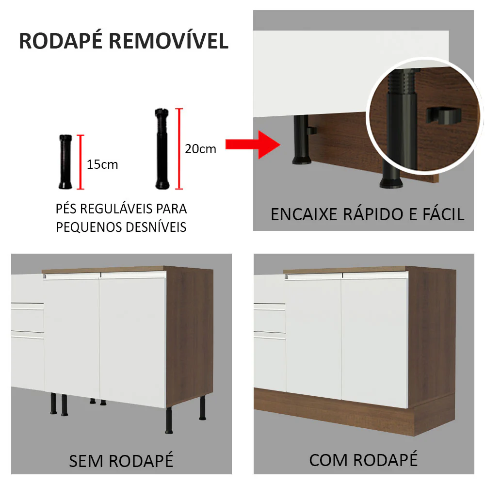 Balcão Madesa Glamy 150 cm 2 Portas e 2 Gavetas (Com Tampo) Rustic/Branco - Image 8
