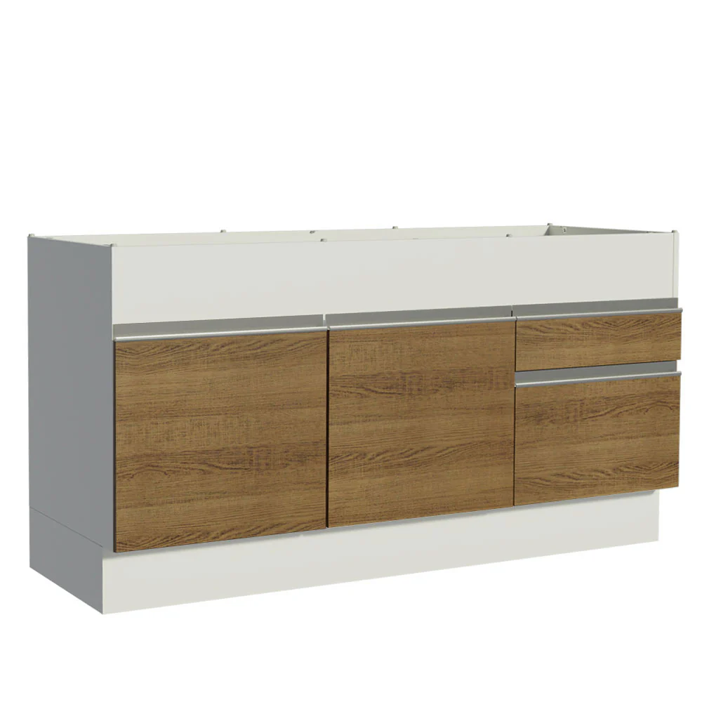 Balcão de Pia Madesa Glamy 150 cm 2 Portas e 2 Gavetas (Sem Tampo e Pia) Branco/Rustic