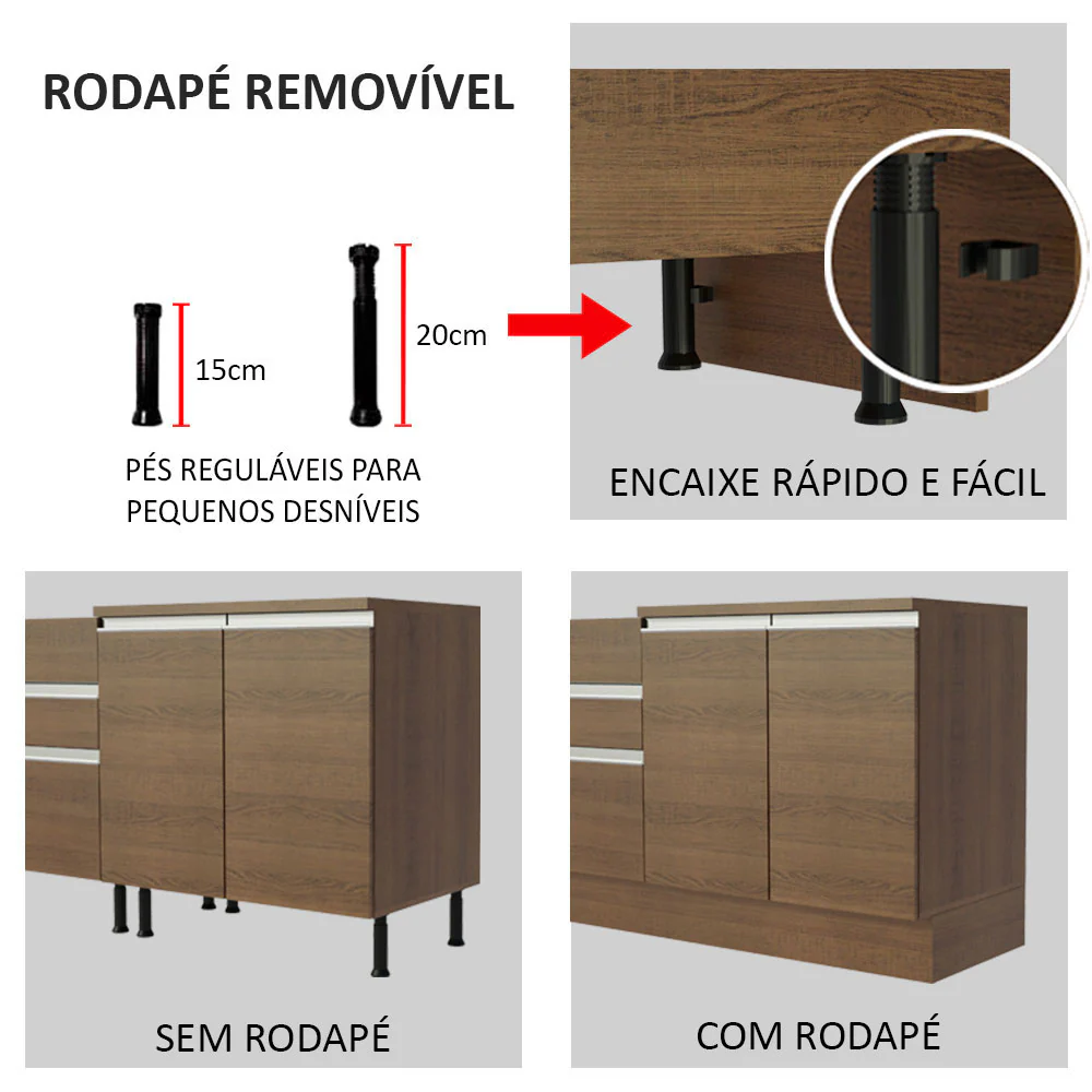 Balcão de Pia Madesa Glamy 150 cm 2 Portas e 2 Gavetas (Sem Tampo e Pia) Rustic - Image 8