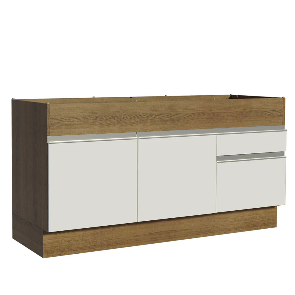 Balcão de Pia Madesa Glamy 150 cm 2 Portas e 2 Gavetas (Sem Tampo e Pia) Rustic/Branco