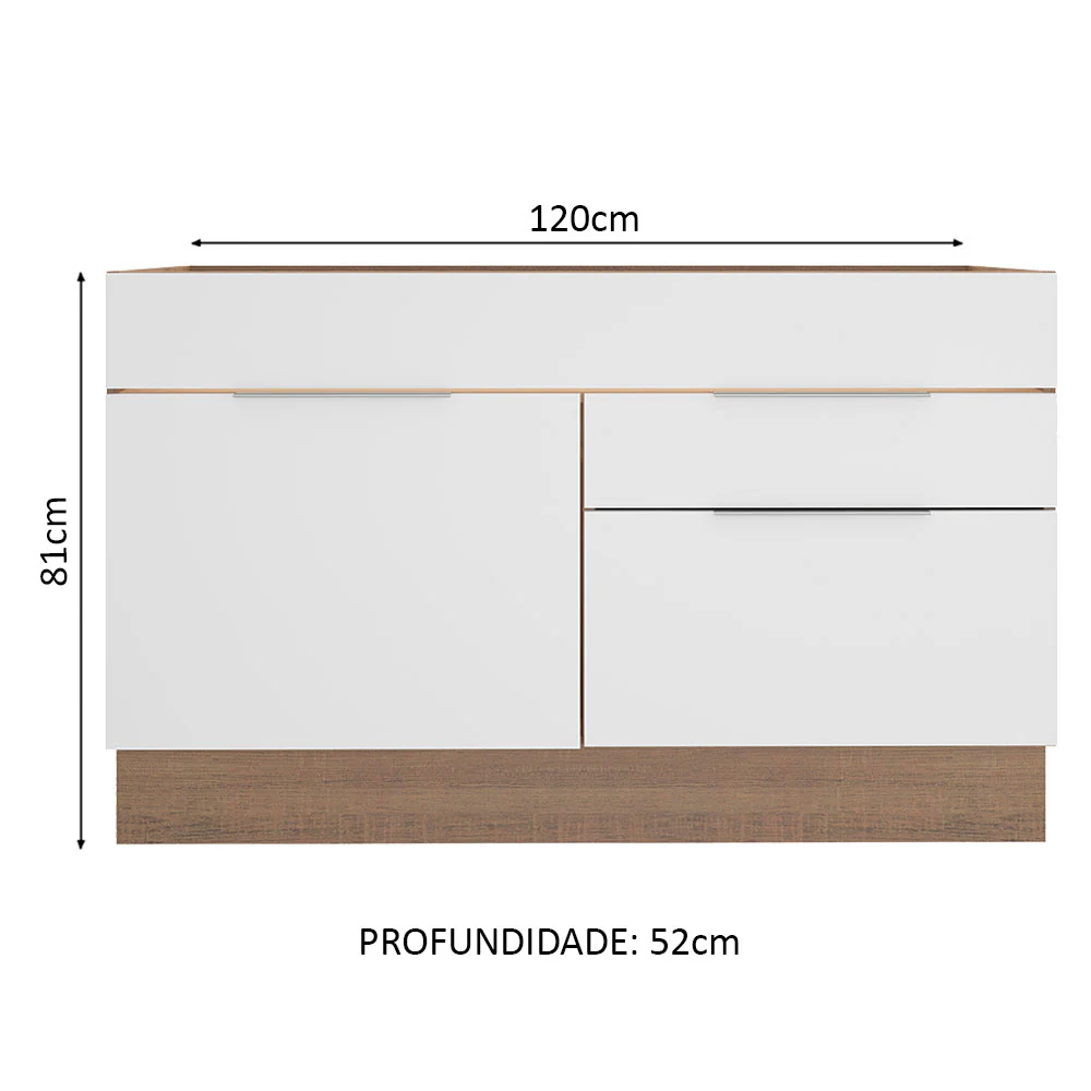 Balcão Gabinete de Pia Madesa Stella 1 Porta e 2 Gavetas (Sem Tampo e Pia) Rustic/Branco - Image 2