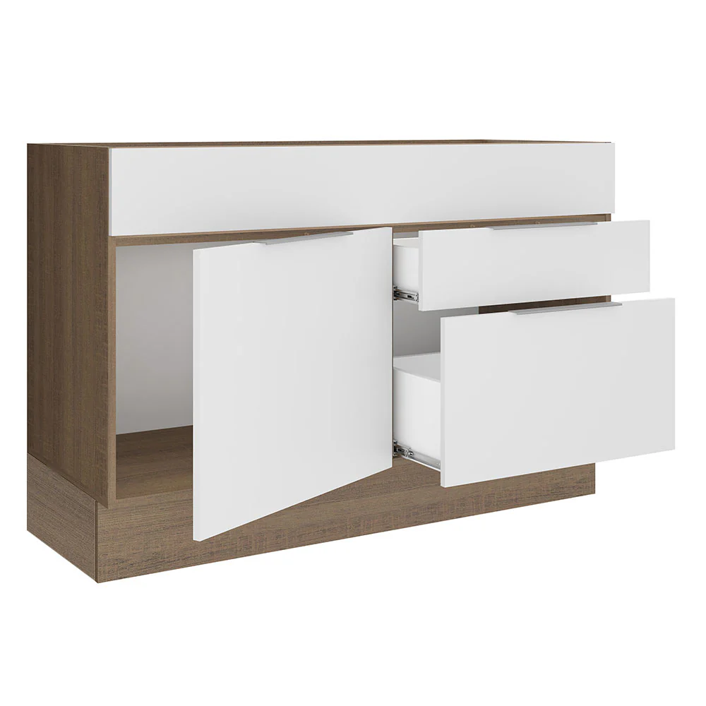 Balcão Gabinete de Pia Madesa Stella 1 Porta e 2 Gavetas (Sem Tampo e Pia) Rustic/Branco - Image 4