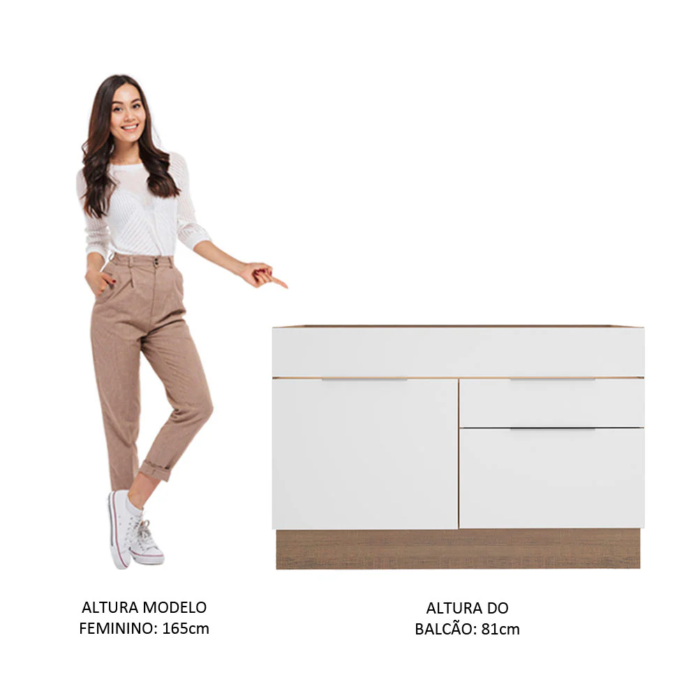 Balcão Gabinete de Pia Madesa Stella 1 Porta e 2 Gavetas (Sem Tampo e Pia) Rustic/Branco - Image 5