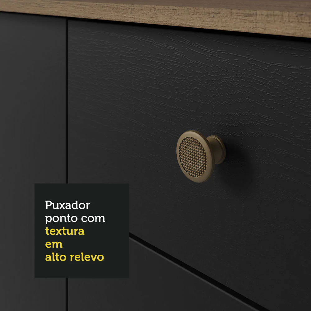 Balcão Gabinete com Pia 3 Portas e 2 Gavetas 105cm Rustic/Preto Gourmet Madesa - Image 7