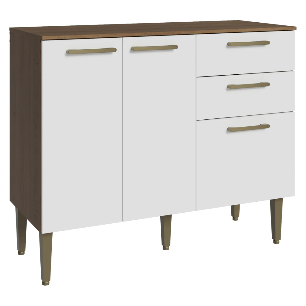Balcão Gabinete de Pia 105 cm 3 Portas 2 Gavetas Rustic/Branco Lille Madesa