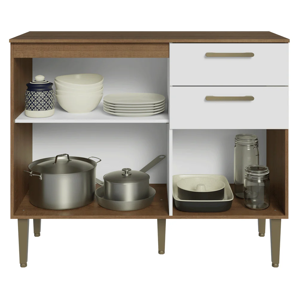 Balcão Gabinete de Pia 105 cm 3 Portas 2 Gavetas Rustic/Branco Lille Madesa - Image 2