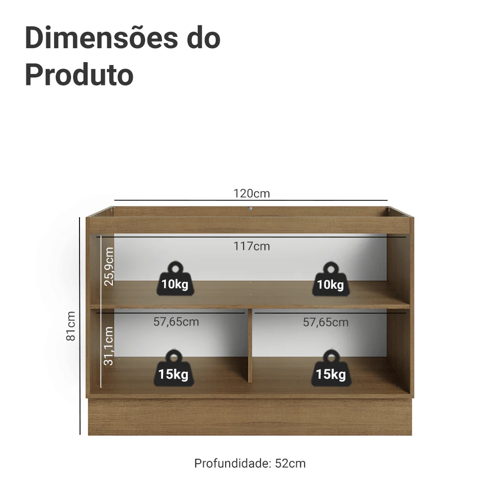Balcão Gabinete de Pia 120 cm 2 Portas (Sem Tampo) Rustic/Preto Lux Madesa - Image 2