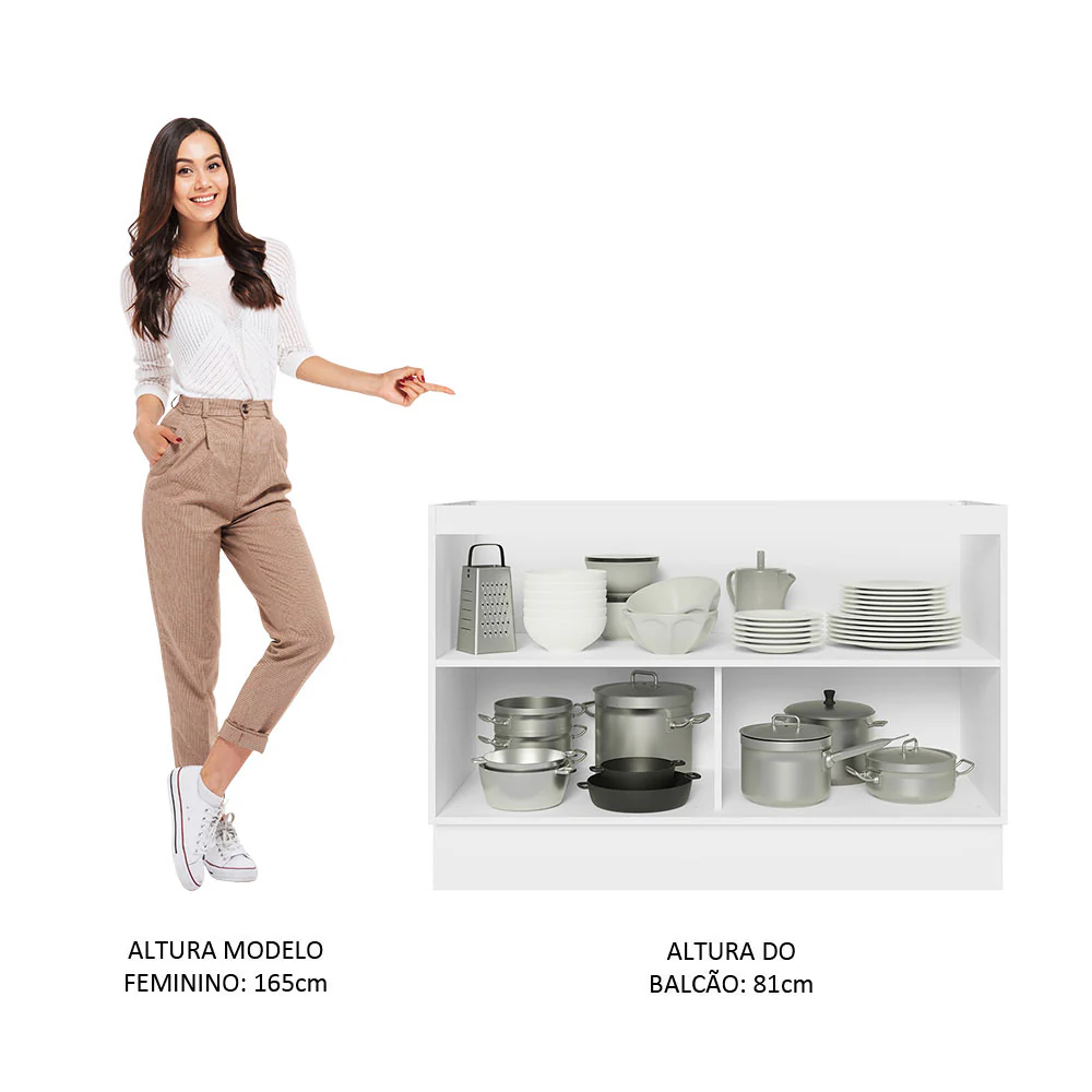 Balcão Gabinete de Pia Madesa Acordes 100% MDF 120 cm 2 Portas Branco Brilho - Image 5