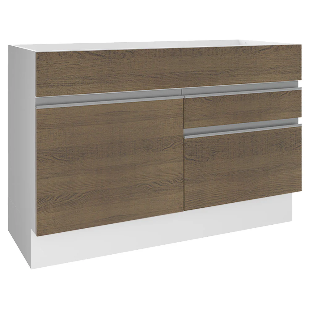 Balcão Gabinete de Pia Madesa Glamy 120 cm 1 Porta 2 Gavetas (Sem Tampo e Pia) Branco/Rustic