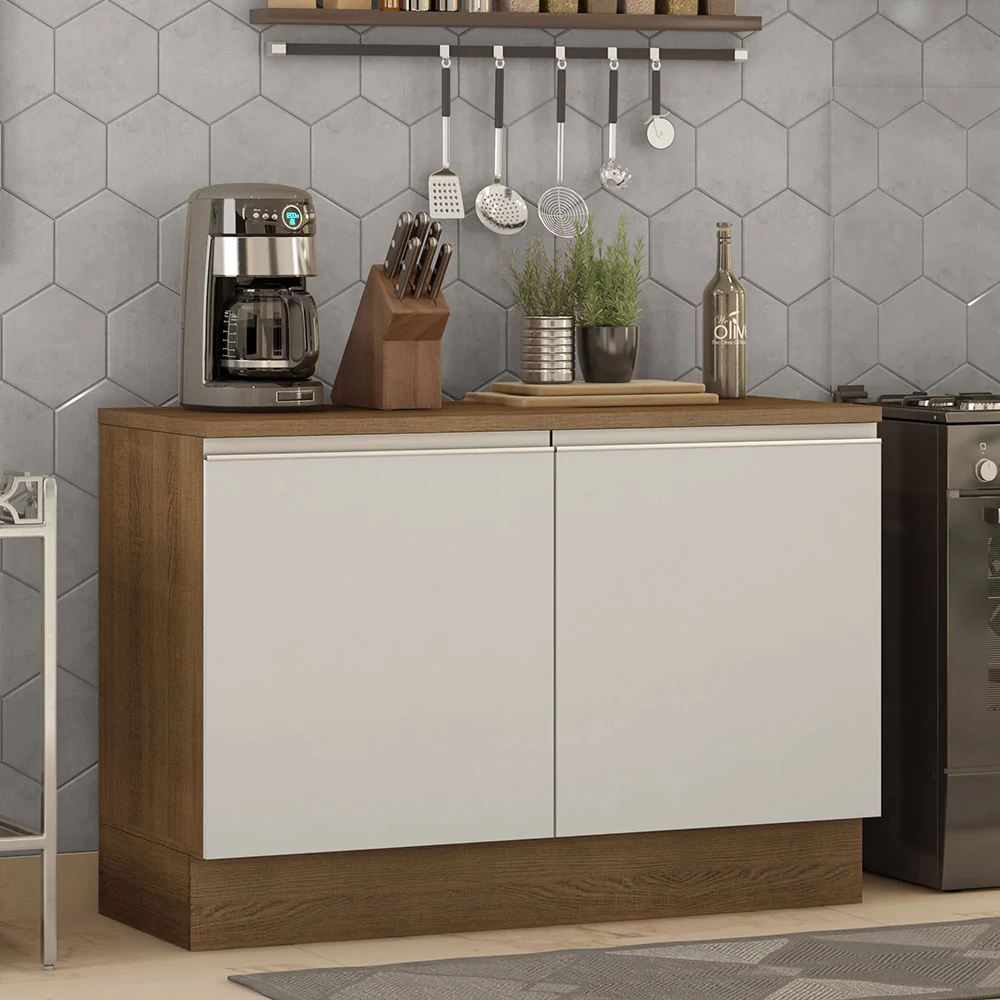 Balcão Gabinete Madesa Glamy 120 x 60 cm 2 Portas (Com Tampo) Rustic/Branco - Image 2