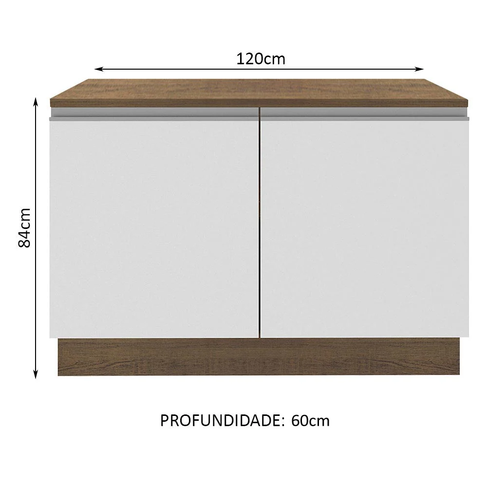 Balcão Gabinete Madesa Glamy 120 x 60 cm 2 Portas (Com Tampo) Rustic/Branco - Image 3