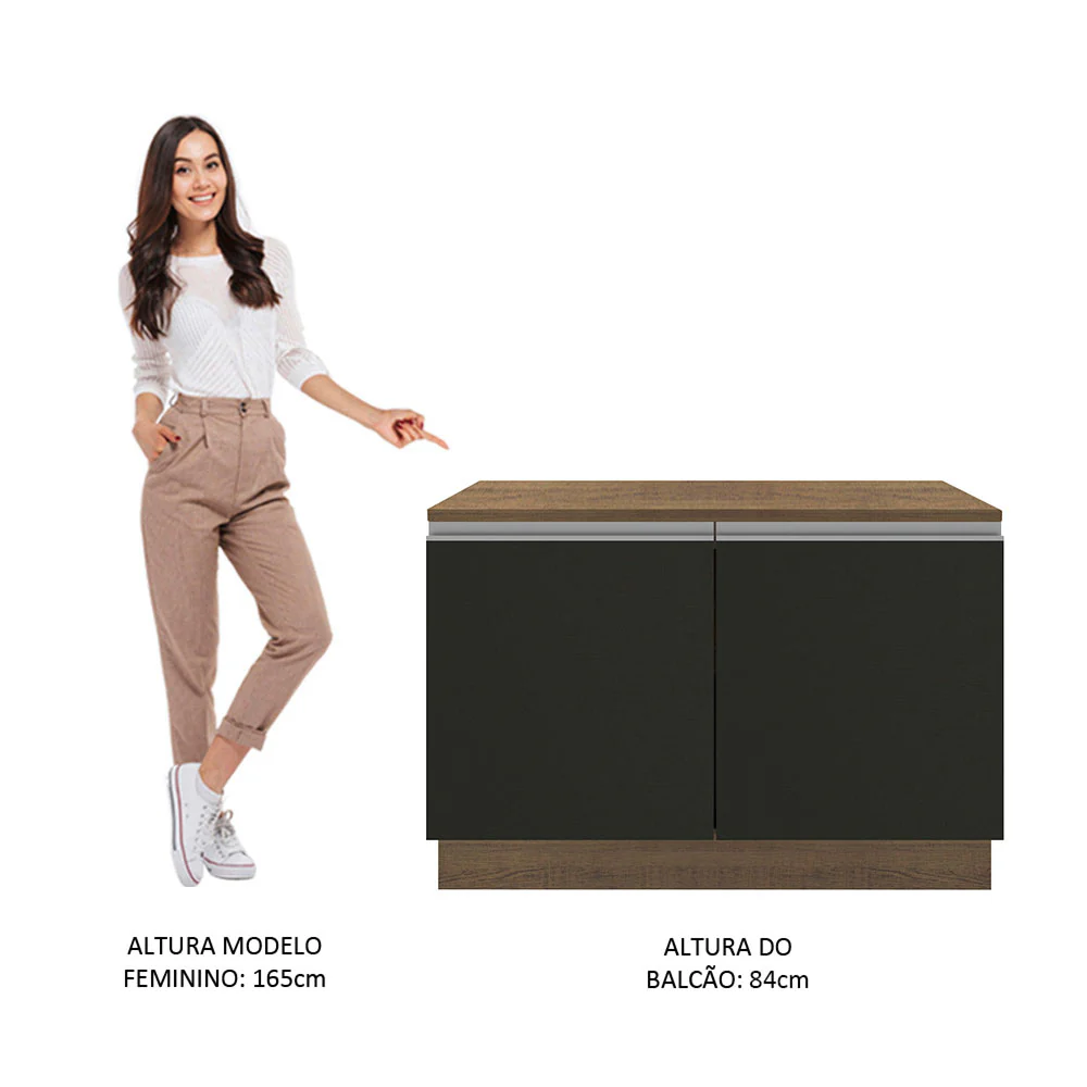 Balcão Gabinete Madesa Glamy 120 x 60 cm 2 Portas (Com Tampo) Rustic/Preto - Image 6