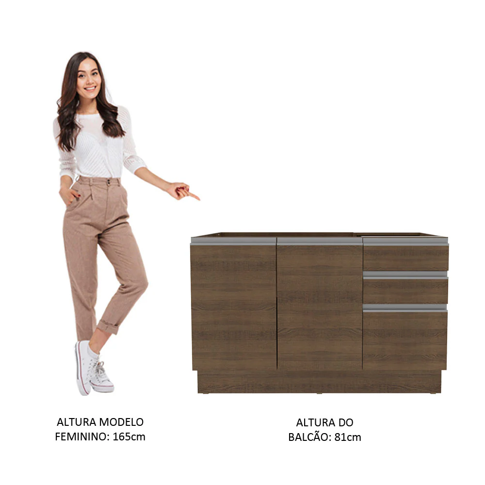 Balcão Gabinete de Pia Madesa Glamy 2 Portas e 3 Gavetas + Porta-Talheres Rustic - Image 5