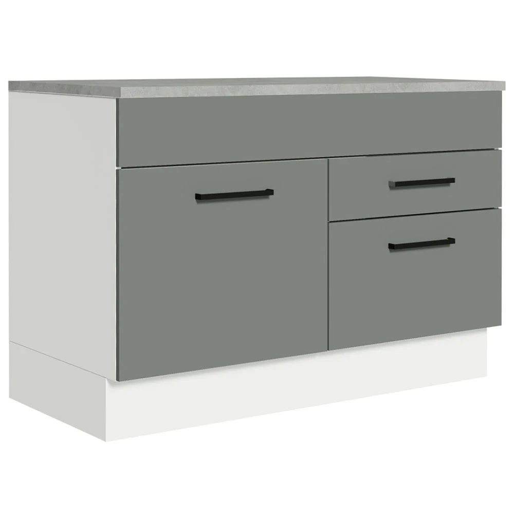 Balcão Gabinete 120 x 60 cm 1 Porta 2 Gavetas Branco/Cinza (Com Tampo) Agata Madesa