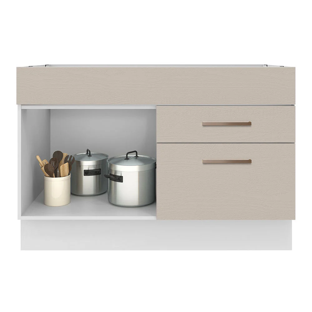 Balcão Gabinete de Pia 120 x 60 cm 1 Porta 2 Gavetas Branco/Crema (Sem Tampo) Agata Madesa - Image 3