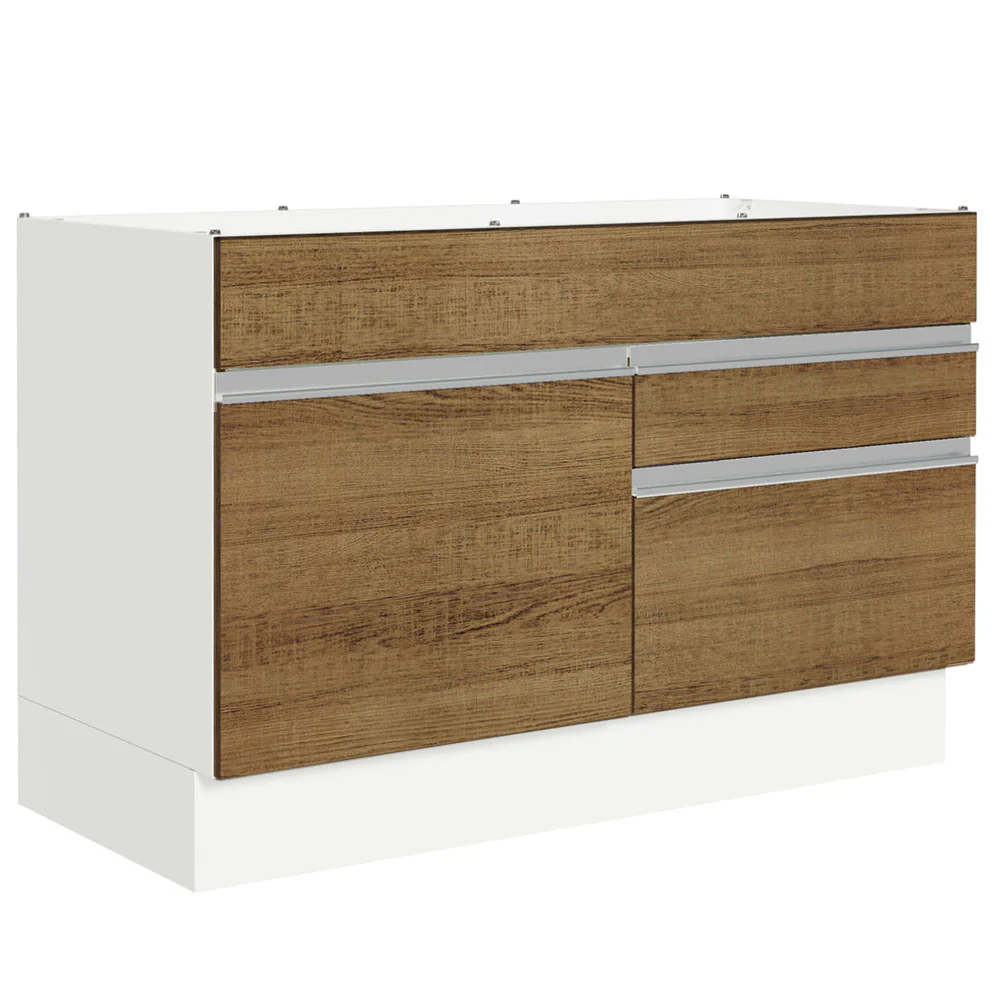 Balcão Gabinete de Pia 120 x 60 cm 1 Porta 2 Gavetas Branco/Rustic (Sem Tampo) Glamy Madesa