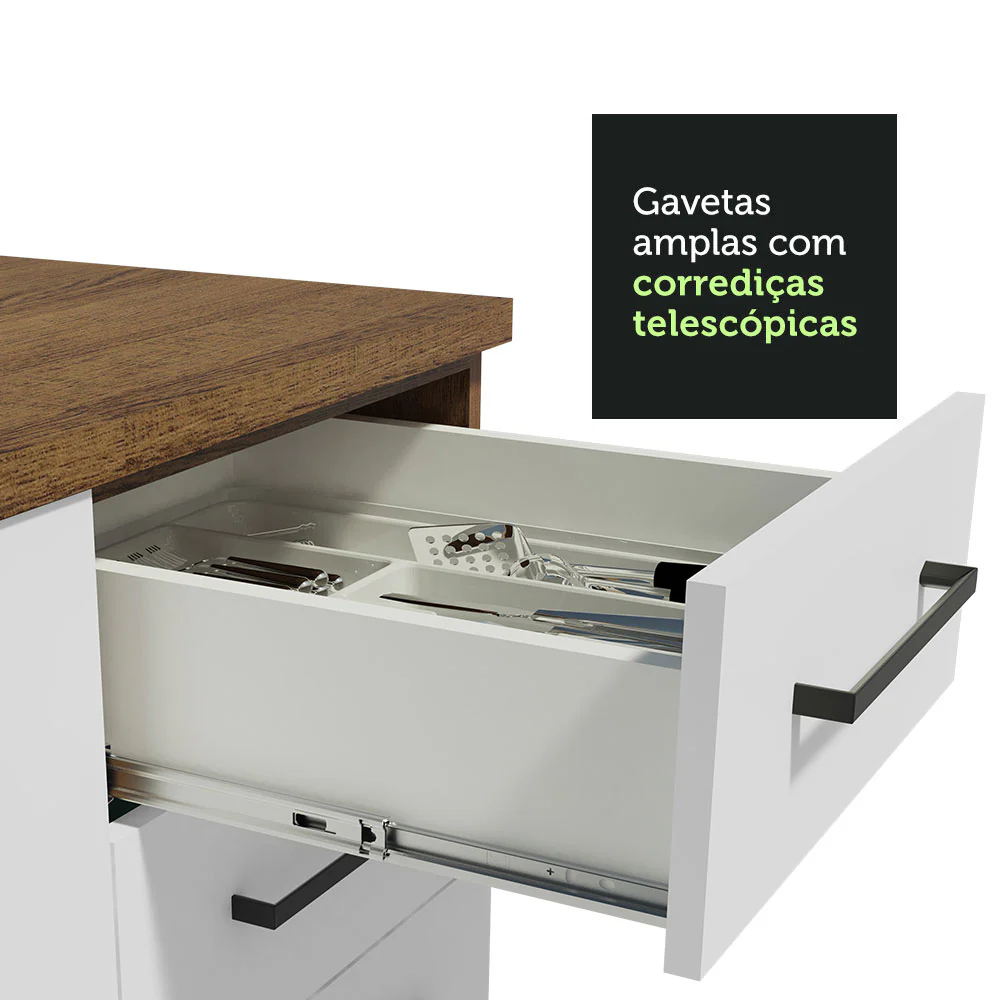 Balcão Gabinete de Pia 120 x 60 cm 1 Porta 2 Gavetas Rustic/Branco (Sem Tampo) Agata Madesa - Image 7
