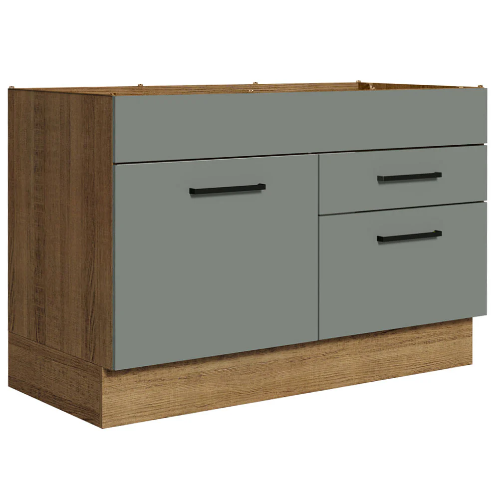 Balcão Gabinete de Pia 120 x 60 cm 1 Porta 2 Gavetas Rustic/Cinza (Sem Tampo) Agata Madesa