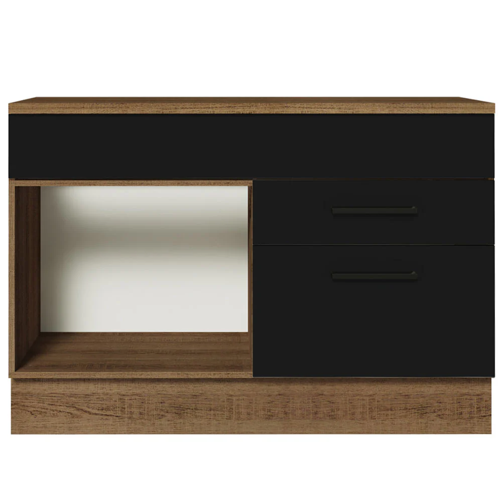 Balcão Gabinete 120 x 60 cm 1 Porta 2 Gavetas Rustic/Preto (Com Tampo) Agata Madesa - Image 11
