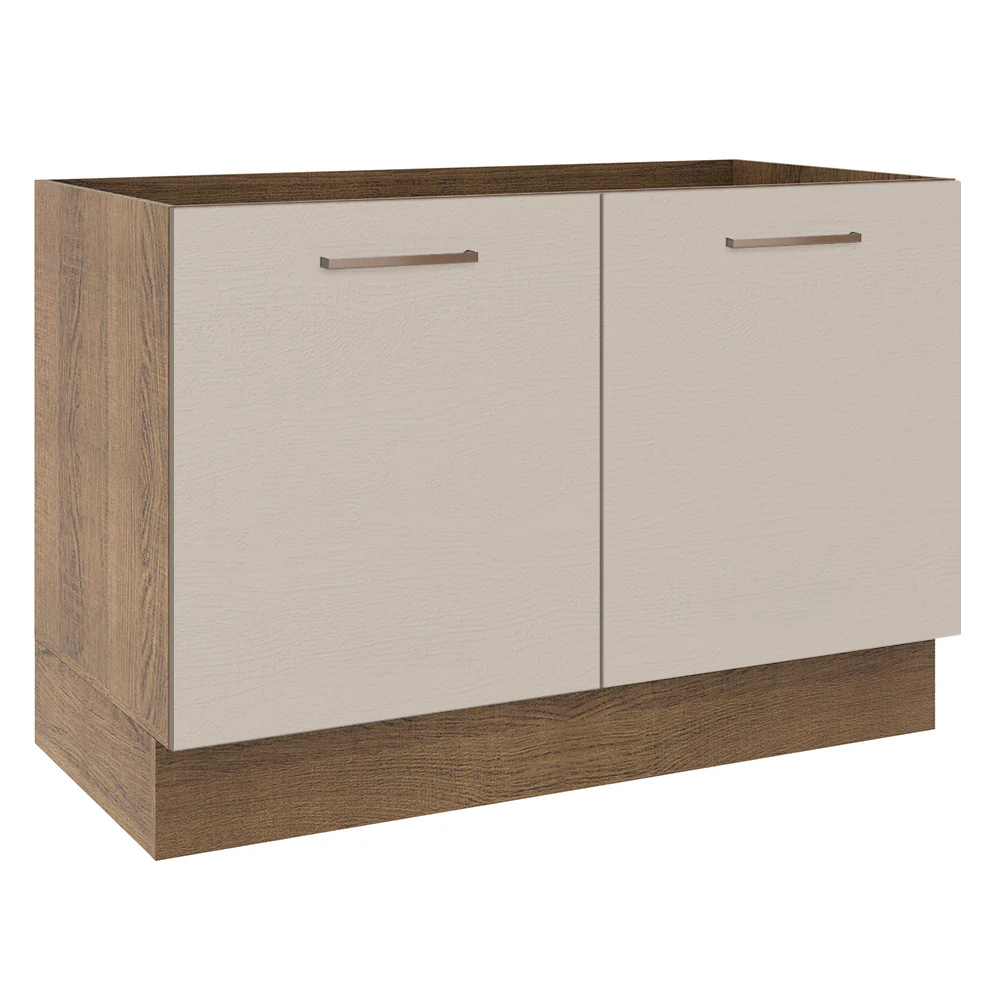 Balcão Gabinete de Pia 120 x 60 cm 2 Portas (Sem Tampo) Rustic/Crema Agata Madesa