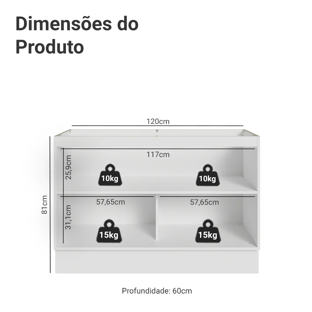 Balcão Gabinete de Pia 120 x 60 cm (Sem Tampo) Branco/Azul Vik Madesa - Image 2