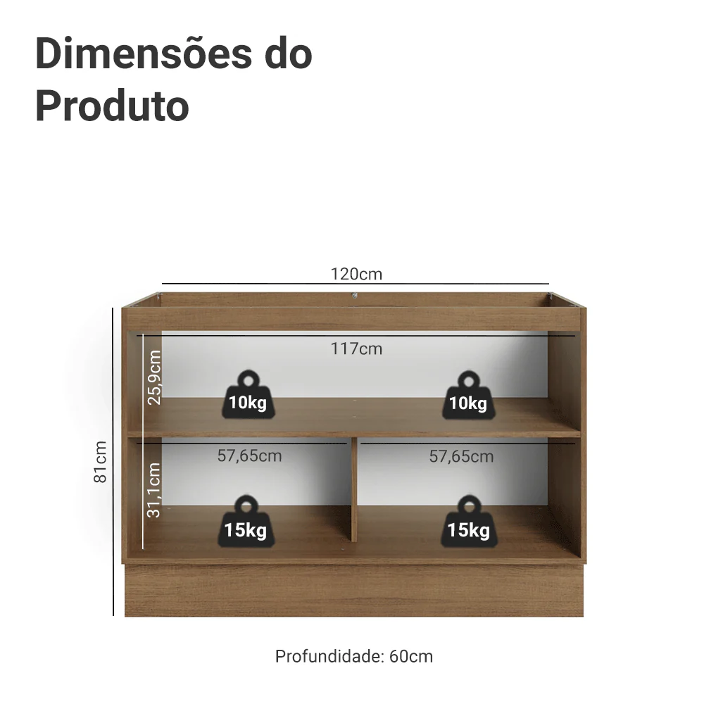 Balcão Gabinete de Pia 120 x 60 cm (Sem Tampo) Rustic/Verde Vik Madesa - Image 2