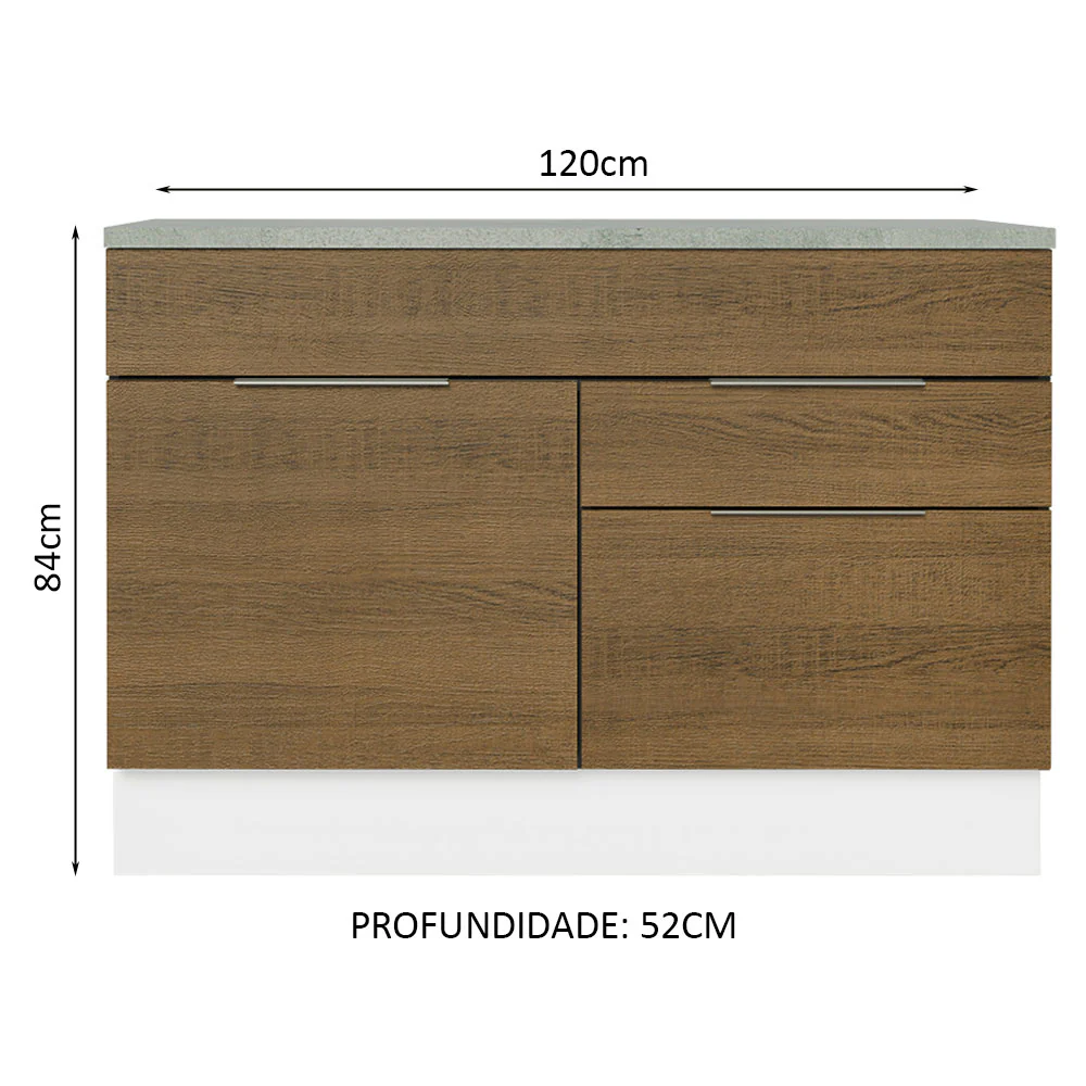 Balcão Gabinete 120 cm 1 Portas e 2 Gavetas (Com Tampo) Branco/Rustic Stella Madesa - Image 2