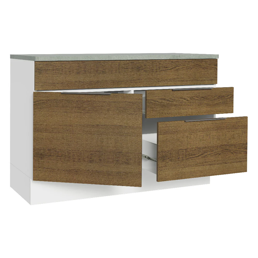 Balcão Gabinete 120 cm 1 Portas e 2 Gavetas (Com Tampo) Branco/Rustic Stella Madesa - Image 4