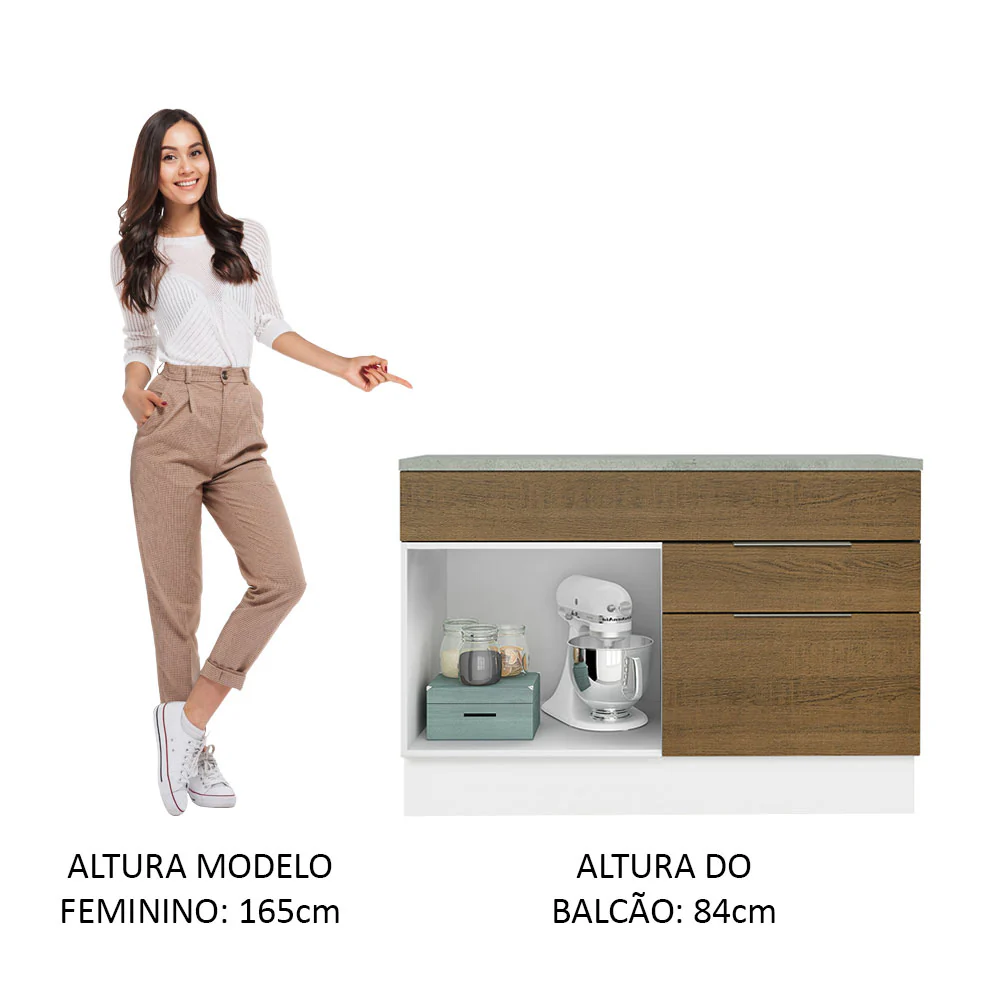 Balcão Gabinete 120 cm 1 Portas e 2 Gavetas (Com Tampo) Branco/Rustic Stella Madesa - Image 5