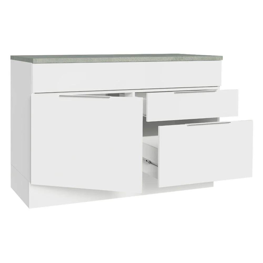 Balcão Gabinete 120 cm 1 Portas e 2 Gavetas (Com Tampo) Branco Stella Madesa - Image 4