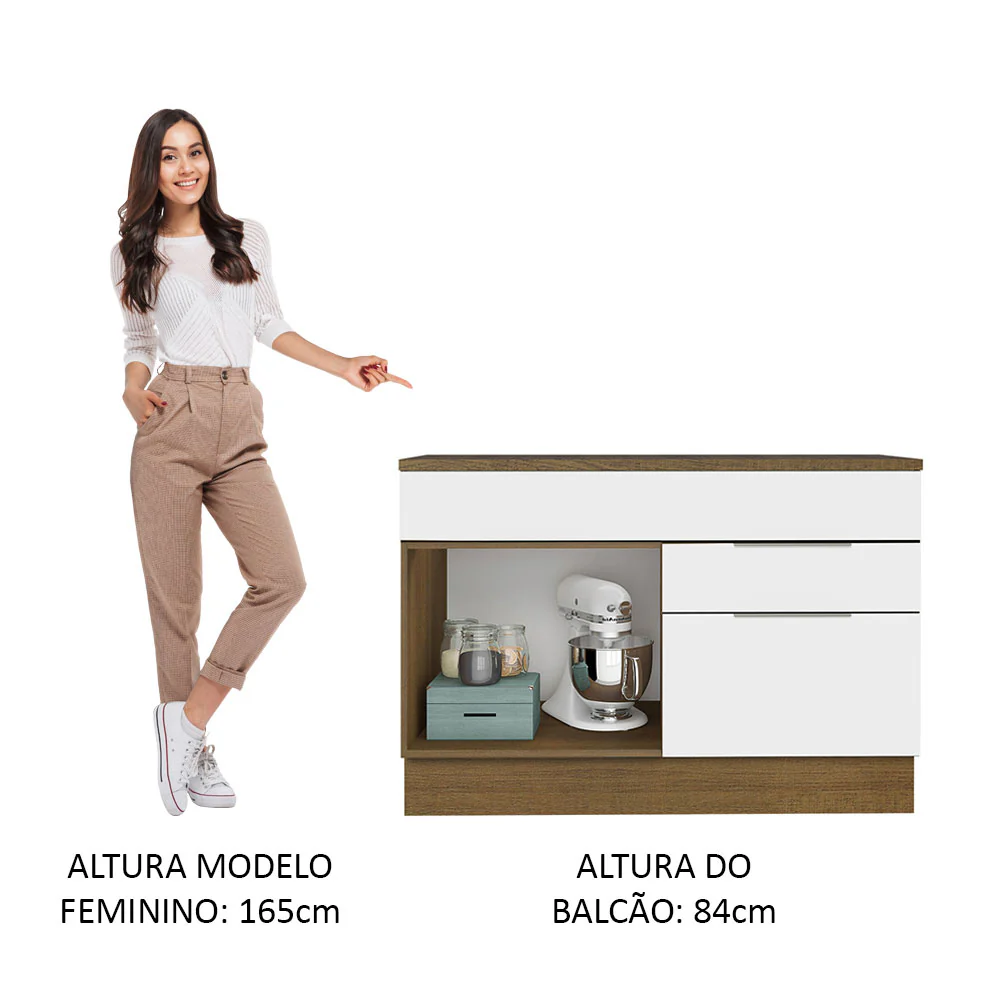 Balcão Gabinete 120 cm 1 Portas e 2 Gavetas (Com Tampo) Rustic/Branco Stella Madesa - Image 5