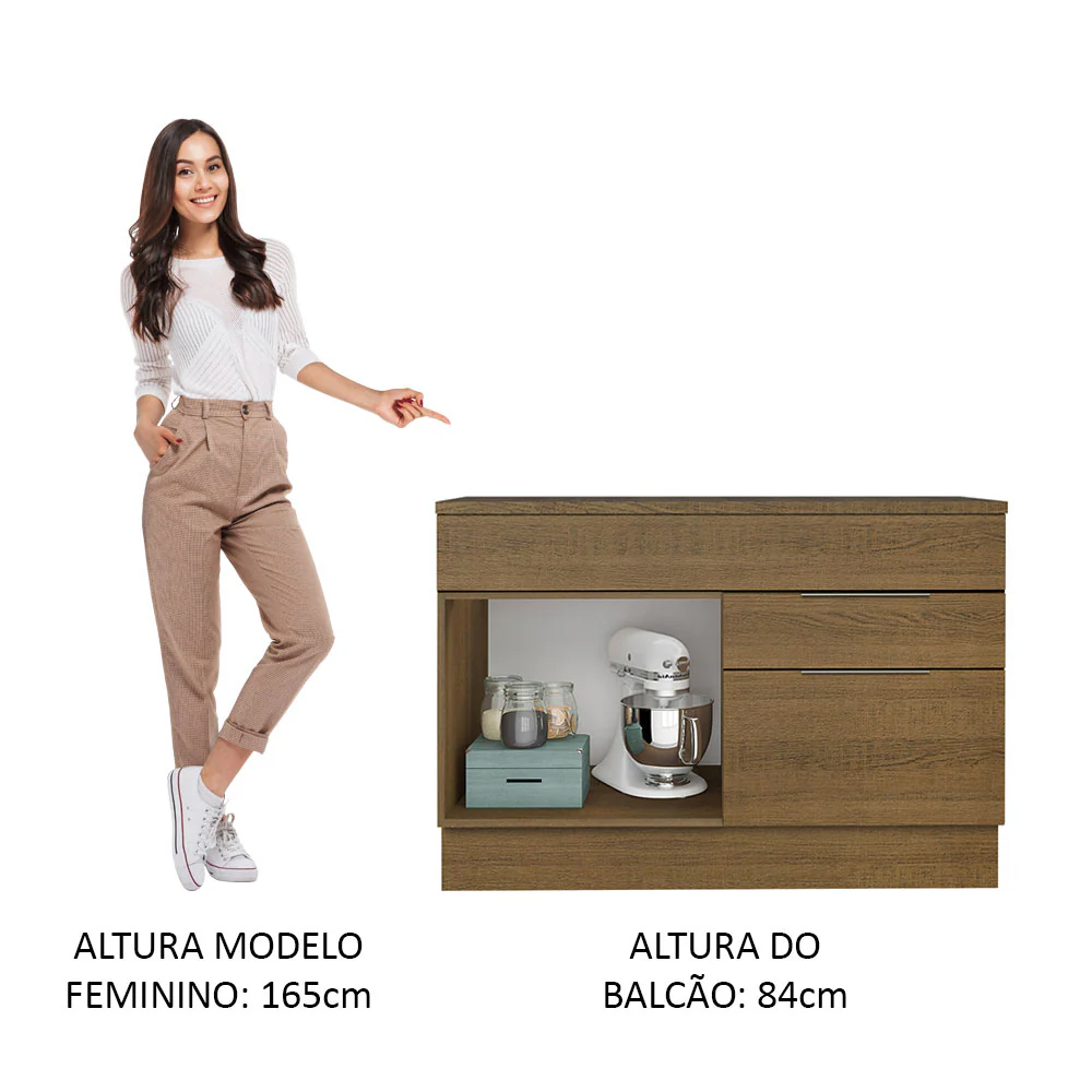 Balcão Gabinete 120 cm 1 Portas e 2 Gavetas (Com Tampo) Rustic Stella Madesa - Image 5