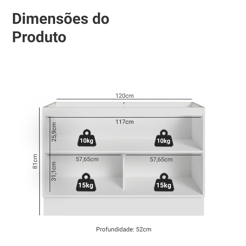 Balcão Gabinete de Pia 120 cm (Sem Tampo) Branco/Verde Vik Madesa - Image 2