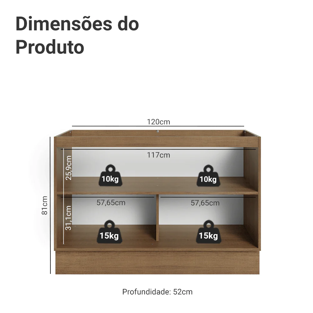 Balcão Gabinete de Pia 120 cm (Sem Tampo) Rustic/Cinza Vik Madesa - Image 2