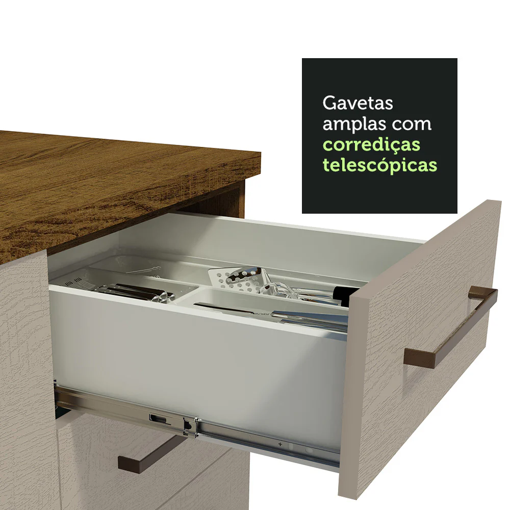 Balcão Gabinete de Pia 150 cm 2 Portas e 2 Gavetas (Sem Tampo e Pia) Rustic/Crema Agata Madesa - Image 7
