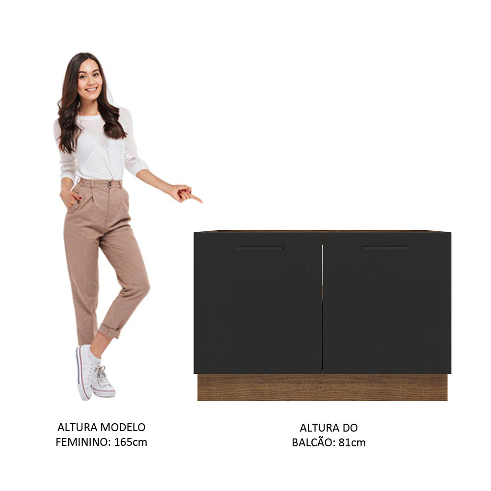Balcão Gabinete de Pia Madesa Agata 120 x 60 cm 2 Portas (Sem Tampo) Rustic/Preto - Image 5