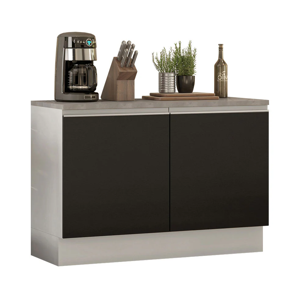 Balcão Gabinete Madesa Glamy 120 x 60 cm 2 Portas (Com Tampo) Branco/Preto
