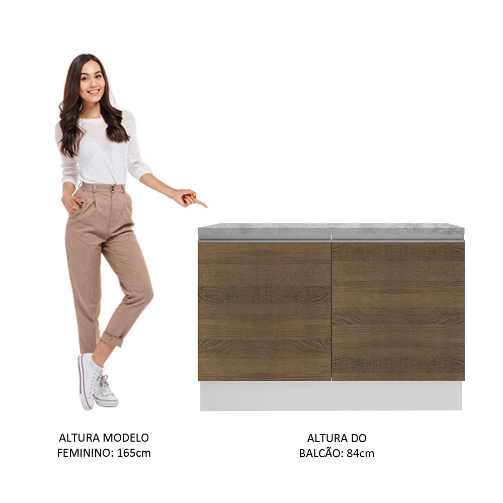 Balcão Gabinete Madesa Glamy 120 x 60 cm 2 Portas (Com Tampo) Branco/Rustic - Image 6