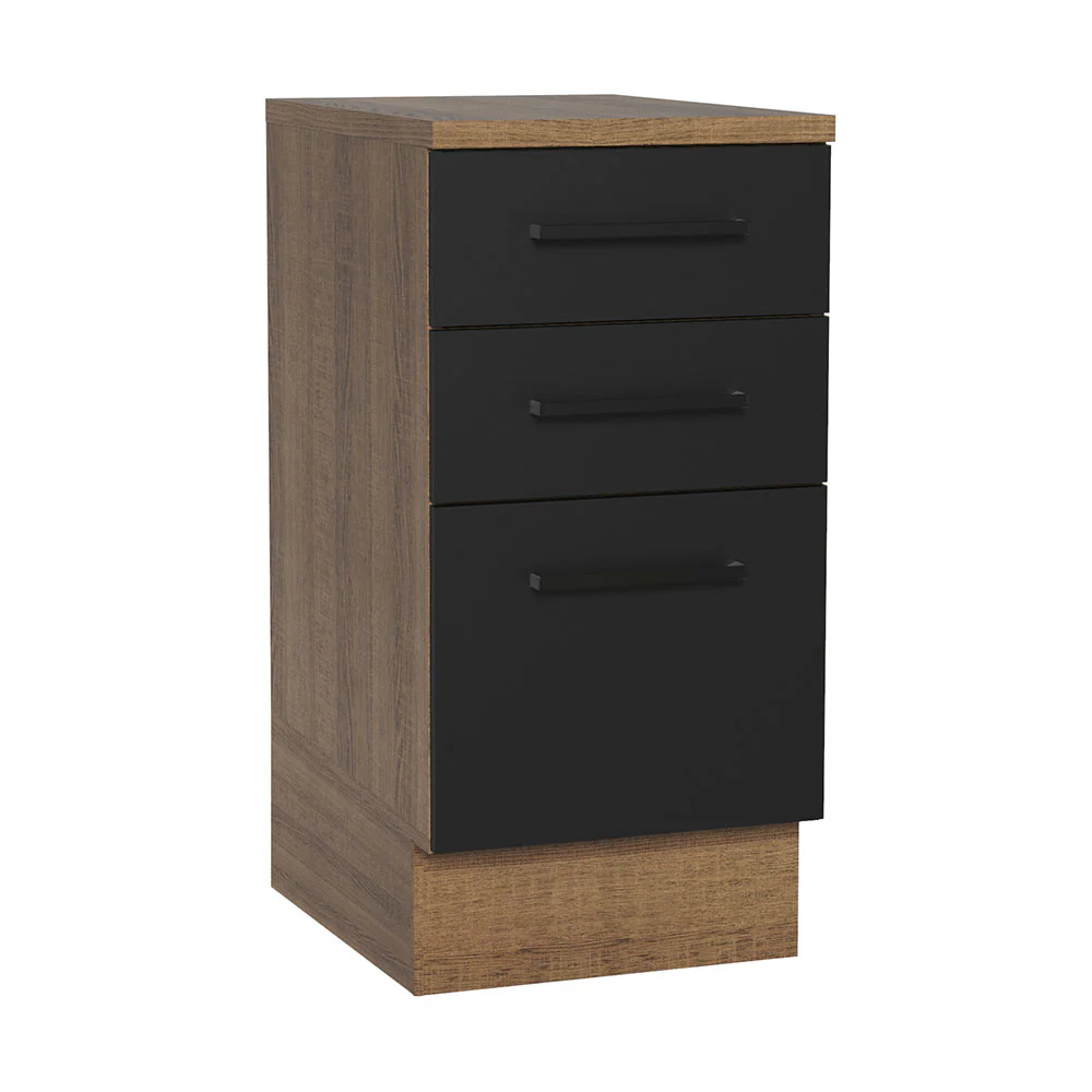 Balcão Madesa Agata 40 x 60 cm 3 Gavetas (Com Tampo) Rustic/Preto