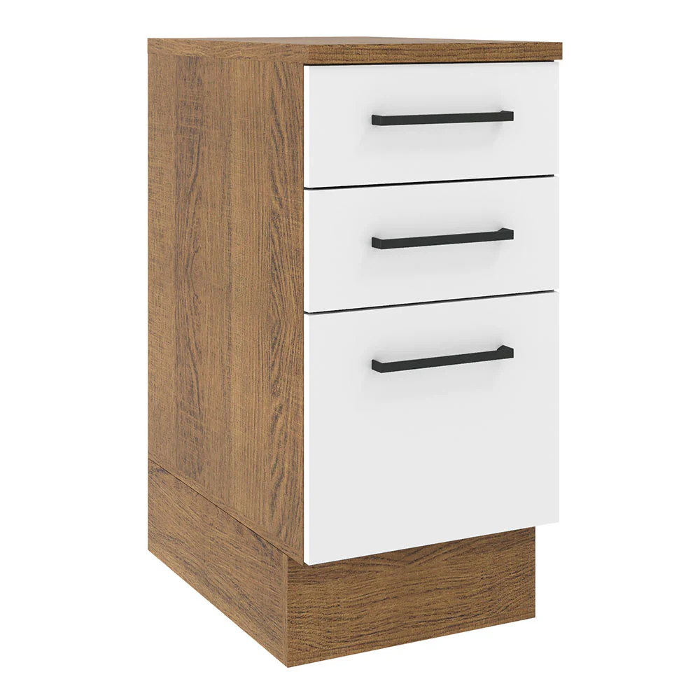 Balcão Madesa Agata 40 cm 3 Gavetas Rustic/Branco