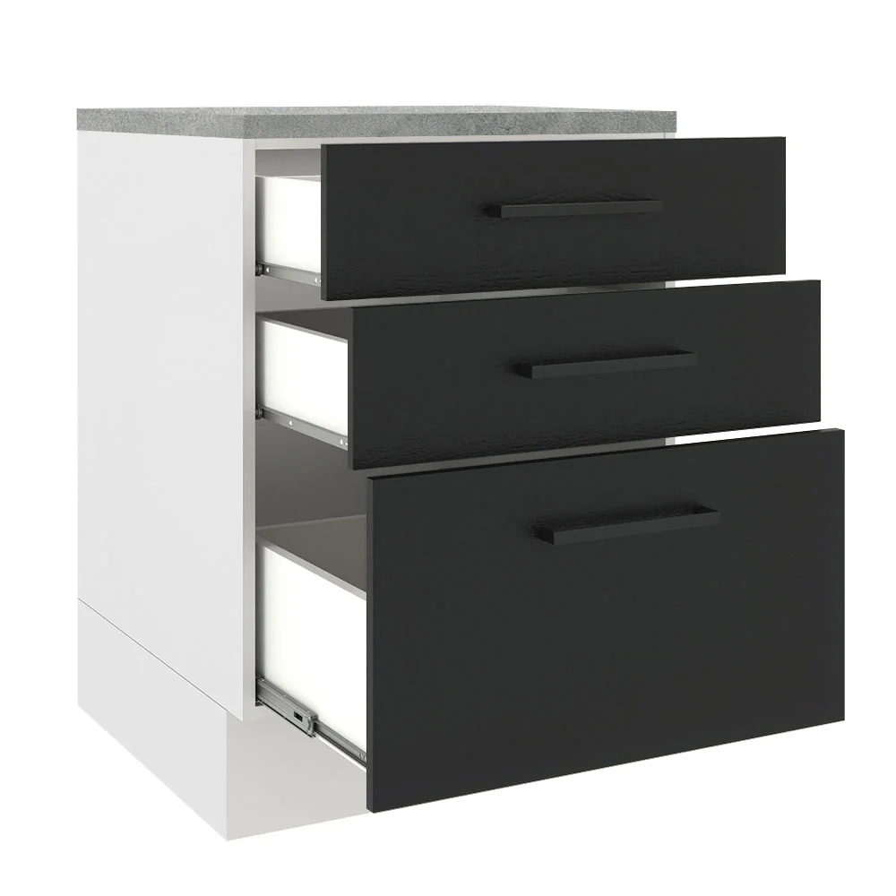 Balcão Madesa Agata 60 x 60 cm 3 Gavetas (Com Tampo) Branco/Preto - Image 3